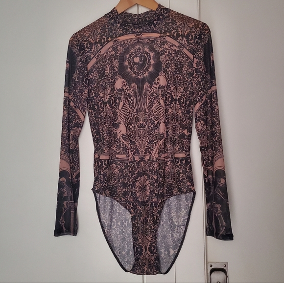 Blackmilk - Black Sacrifice Beige Sheer High Neck Longsleeve Bodysuit - Limited - Picture 7 of 15